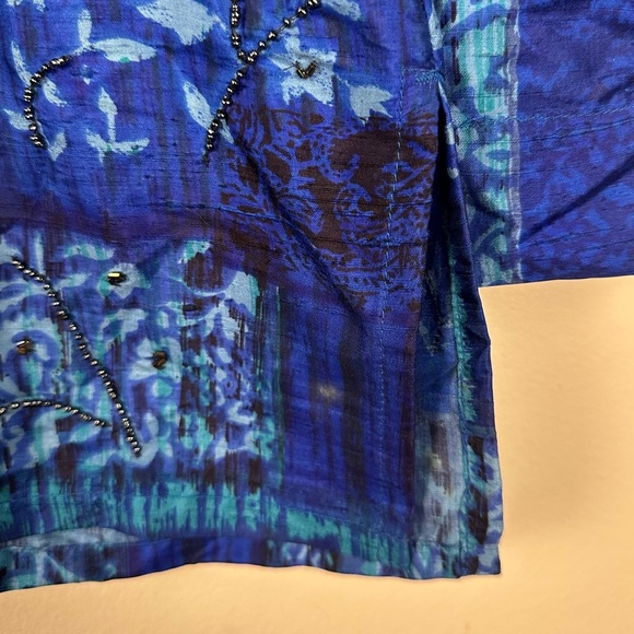 Vntg Chico's Design Silk Raw Blue Paisley Beaded Button Up Jacket Blouse Sz 1 - Picture 4 of 10